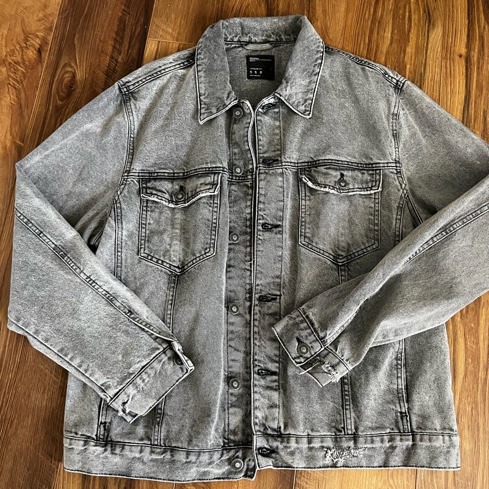 Bershka washed grey/black denim jacket NWOT size XL